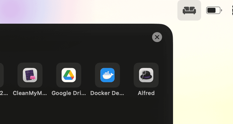 Lounge, gestore della barra dei menu per macOS — schermata di Trascina e rilascia